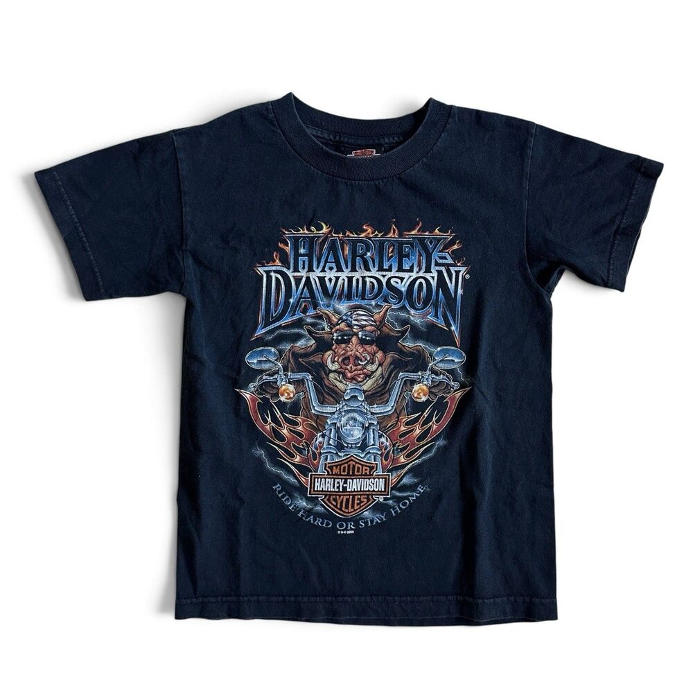 Vintage HOGs Harley-Davidson Ride Hard or Stay Home Tee YOUTH M, Small, MC, Fade